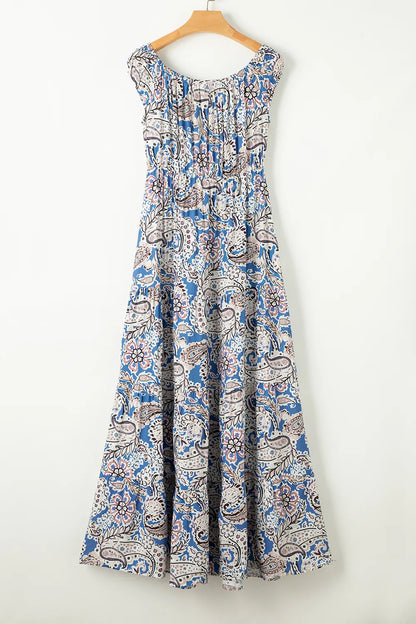 Printed Off-Shouder Short Sleeve Dress-Nordavory