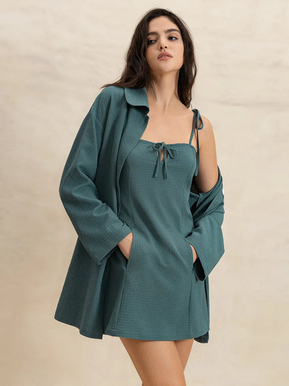 Tie Shoulder Mini Dress and Long Sleeve Top Set-Nordavory