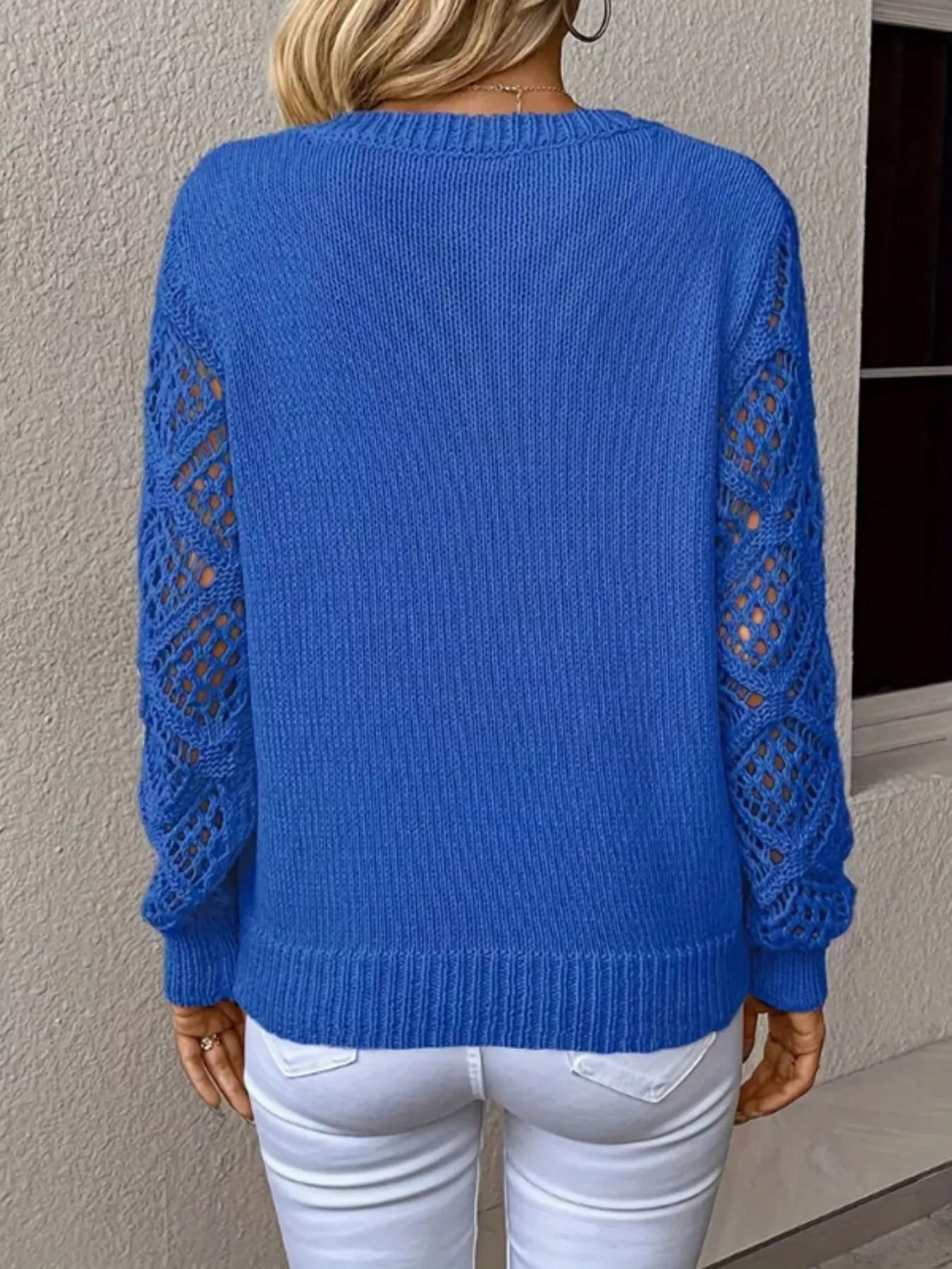 V-Neck Crochet Sleeve Sweater-Nordavory