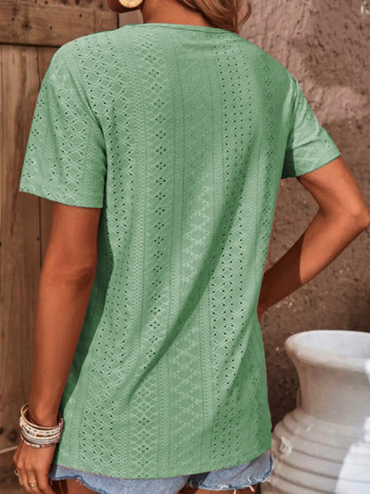 Eyelet Crisscross Short Sleeve T-Shirt-Nordavory