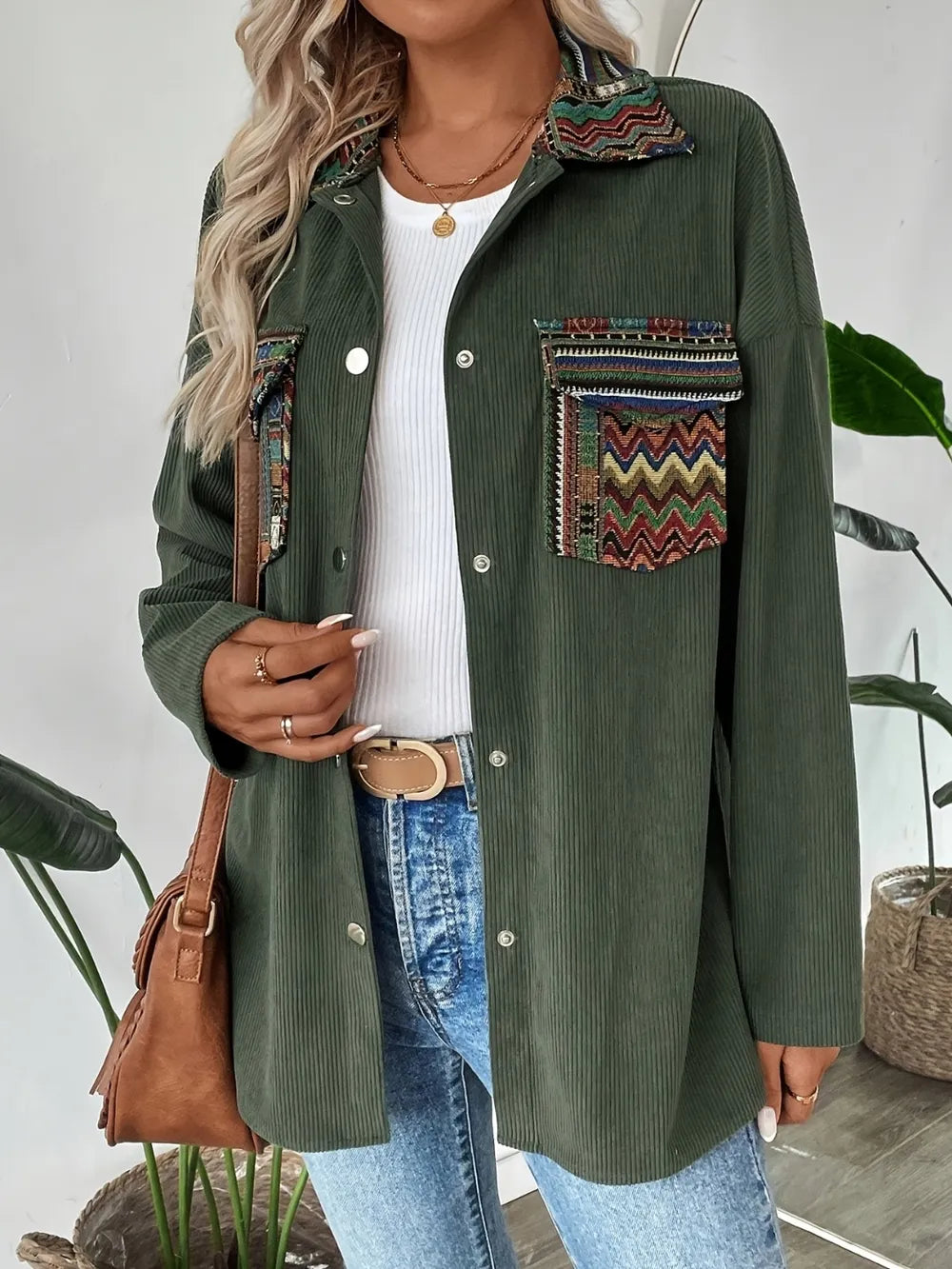 Snap Down Long Sleeve Jacket with Chest Pockets-Nordavory