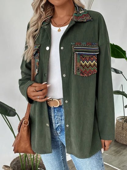 Snap Down Long Sleeve Jacket with Chest Pockets-Nordavory