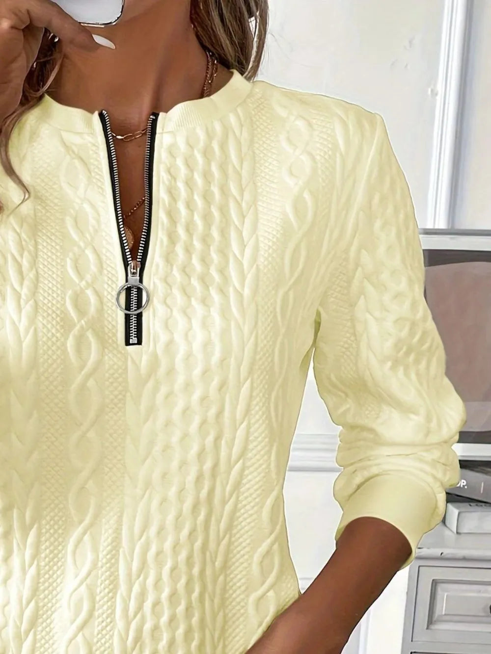 Texture Half Zip Long Sleeve Sweatshirt-Nordavory