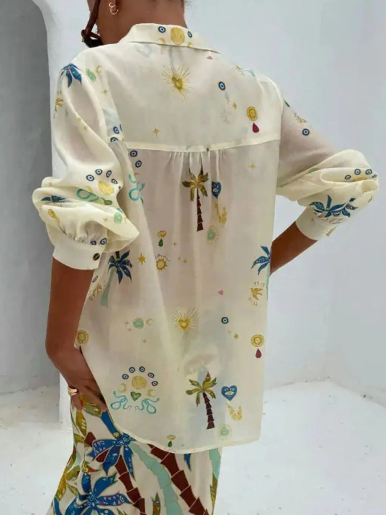 Printed Button Up Shirt and Shorts Set-Nordavory