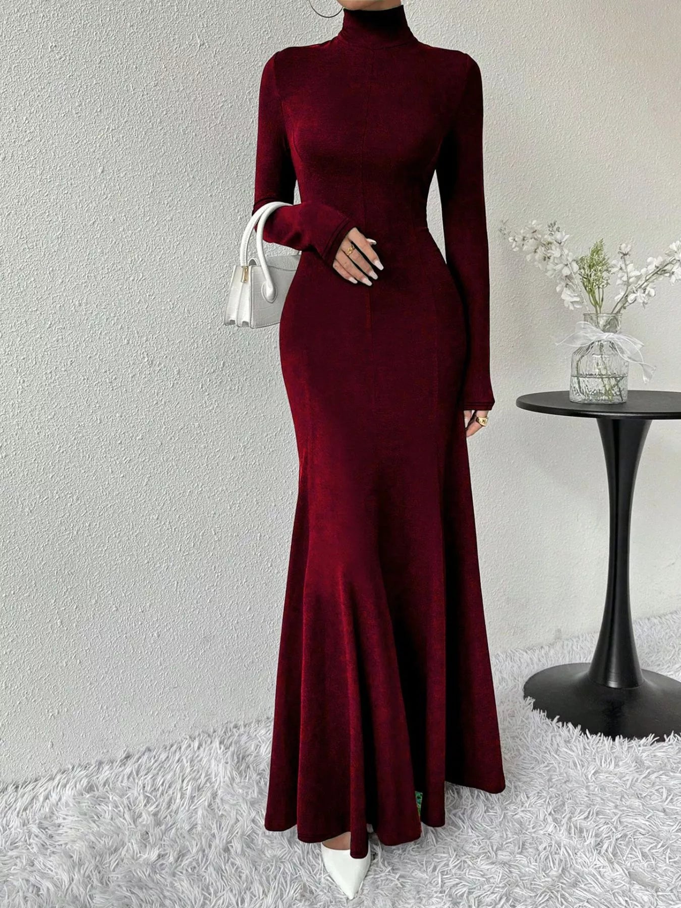 Turtleneck Long Sleeve Maxi Mermaid Dress-Nordavory