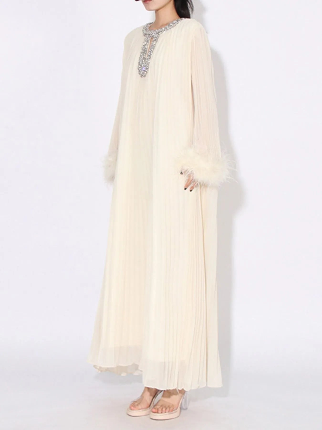 Rhinestone Long Sleeve Maxi Dress-Nordavory