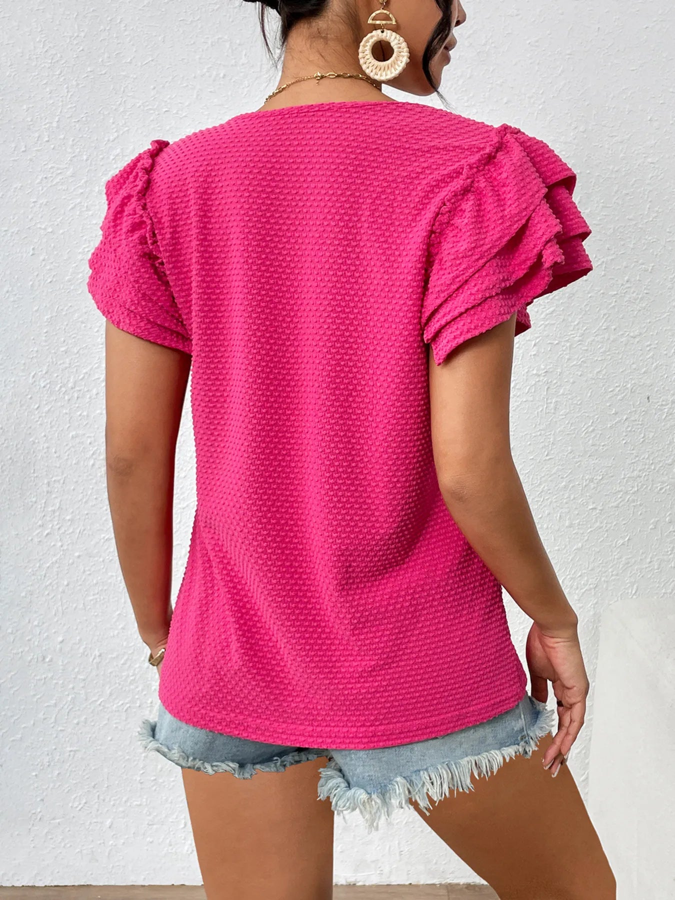 Round Neck Ruffle Sleeve T-Shirt-Nordavory