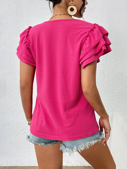 Round Neck Ruffle Sleeve T-Shirt-Nordavory