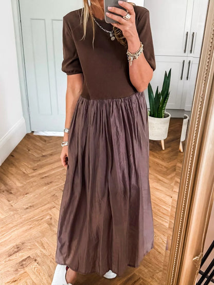 Short Sleeve Knit Top Patchwork Pleated Dress-Nordavory
