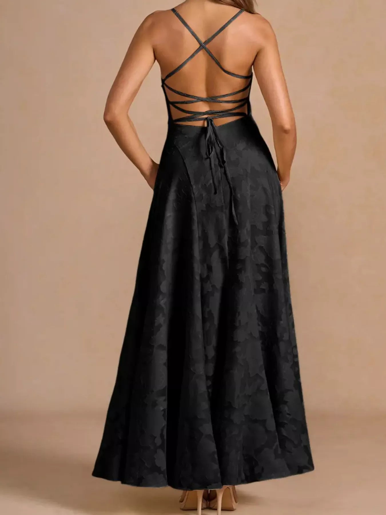Lace Up Back Spaghetti Strap Maxi Dress-Nordavory