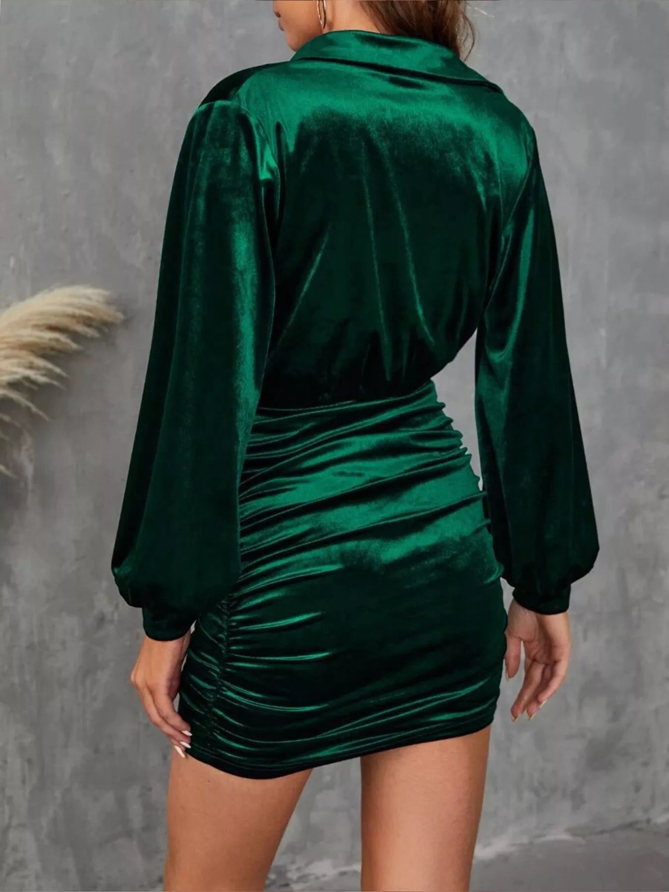 Velvet Cowl Neck Ruched Mini Dress-Nordavory