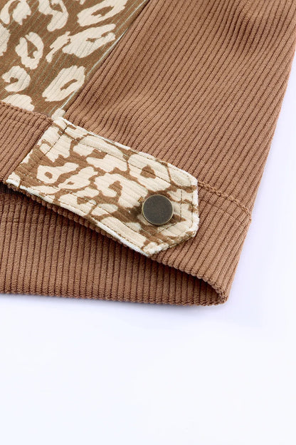 Leopard Button Up Drop Shoulder Jacket-Nordavory