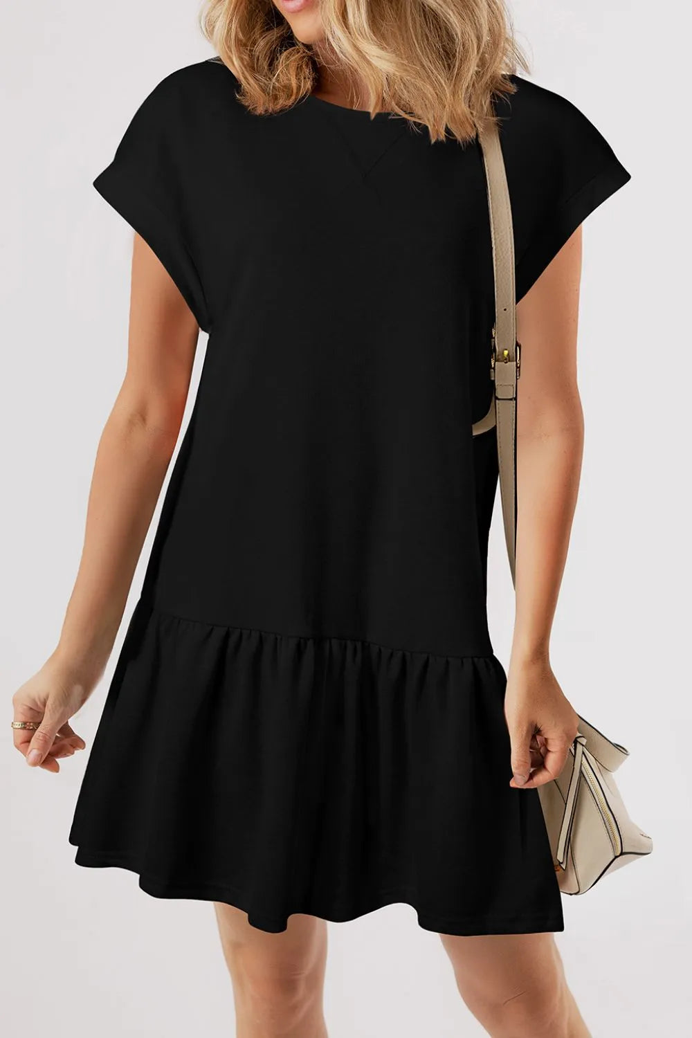 Round Neck Short Sleeve Mini Dress-Nordavory