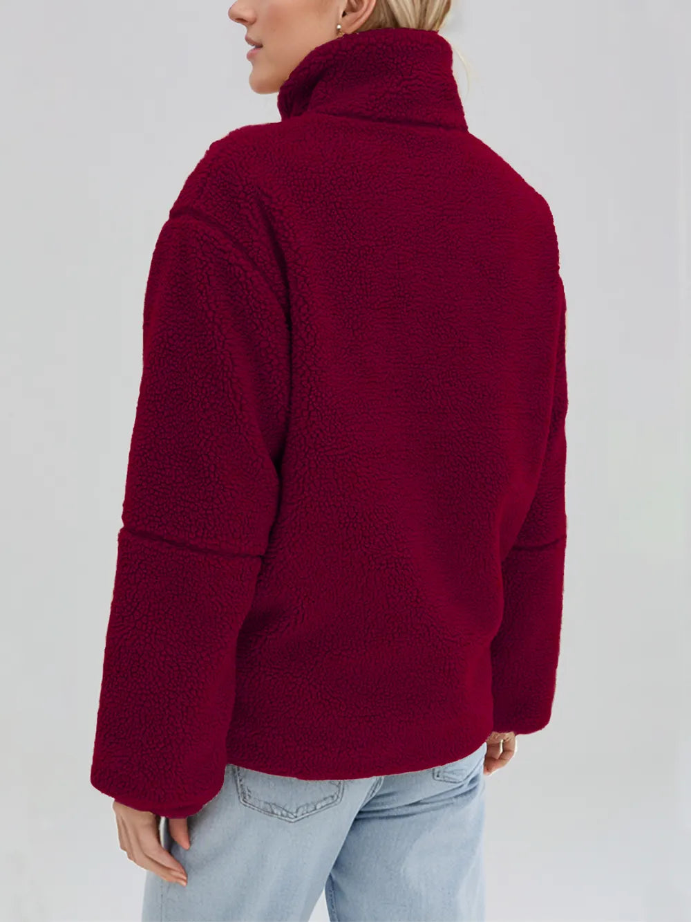 Turtleneck Zip Up Long Sleeve Plush Jacket-Nordavory