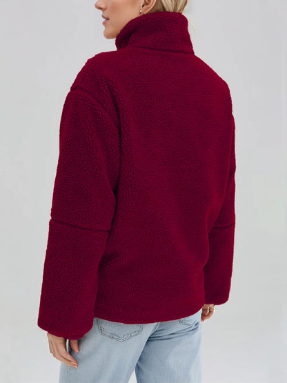 Turtleneck Zip Up Long Sleeve Plush Jacket-Nordavory