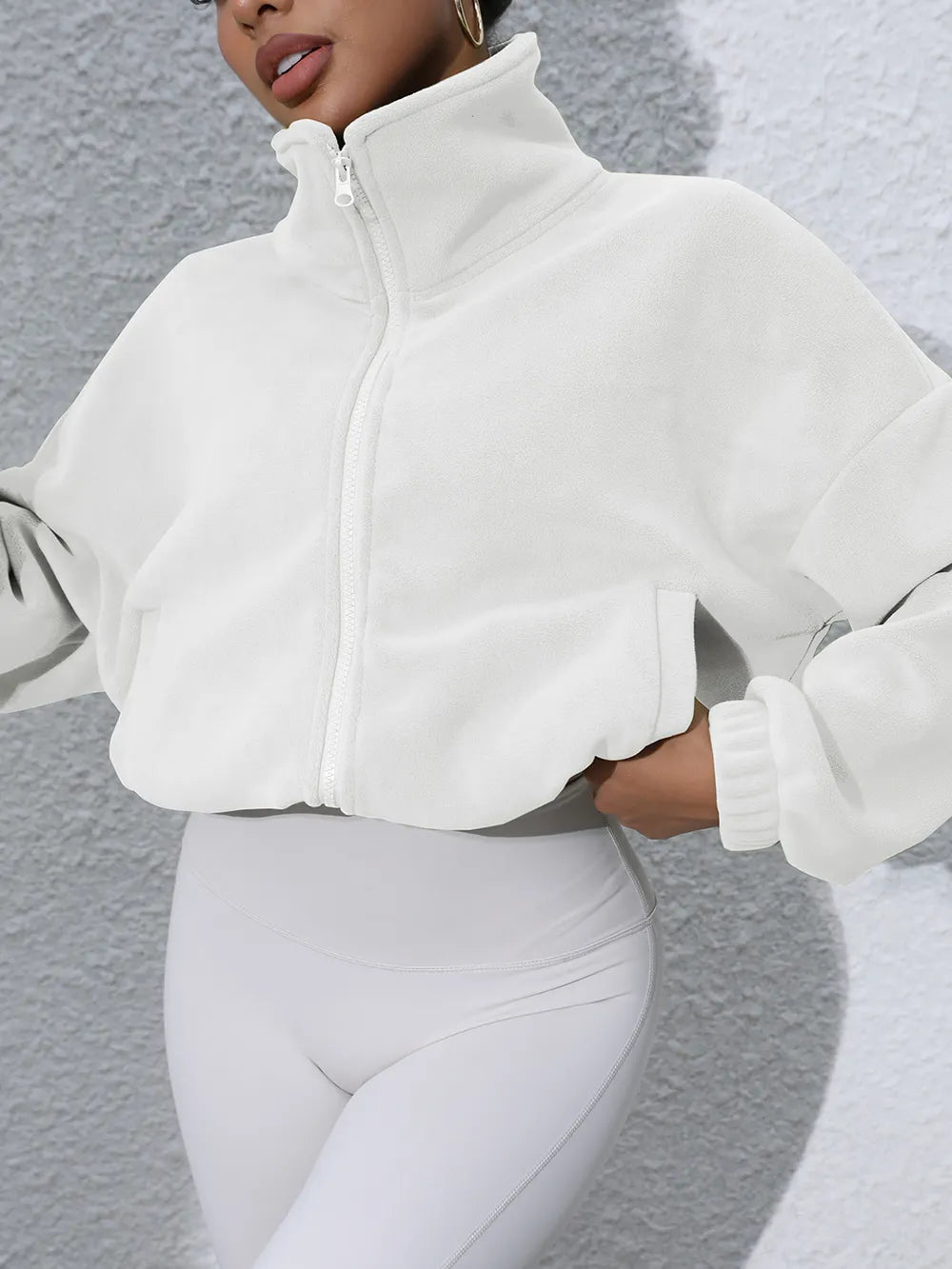 Drawstring Turtleneck Zip Up Long Sleeve Jacket-Nordavory