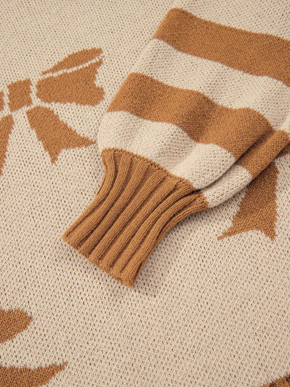 Ribbon Bow Checkered Striped Sleeve Drop Shoulder Sweater-Nordavory