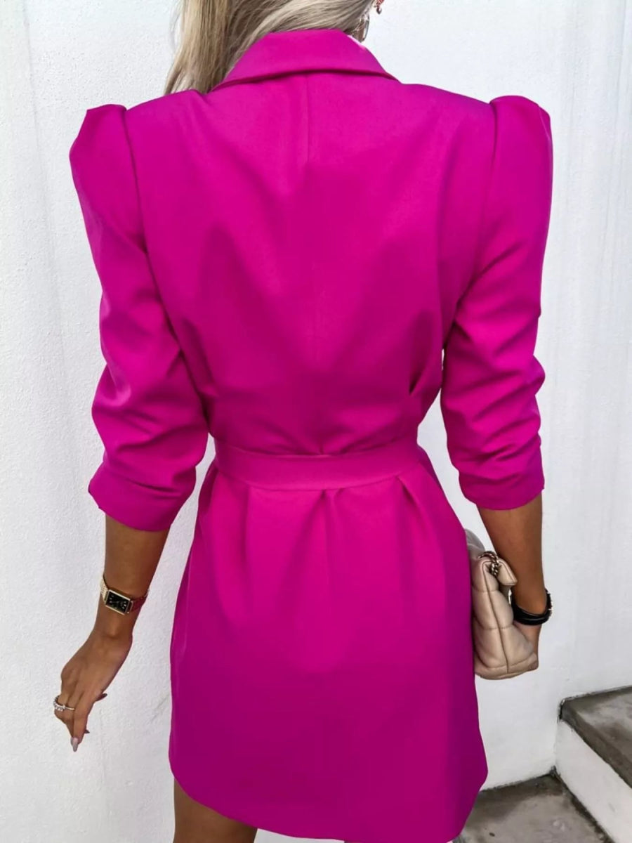 3/4 Sleeve Belted Blazer Dress-Nordavory
