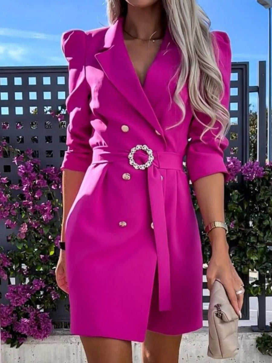 3/4 Sleeve Belted Blazer Dress-Nordavory