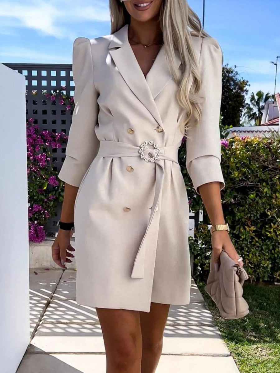 3/4 Sleeve Belted Blazer Dress-Nordavory
