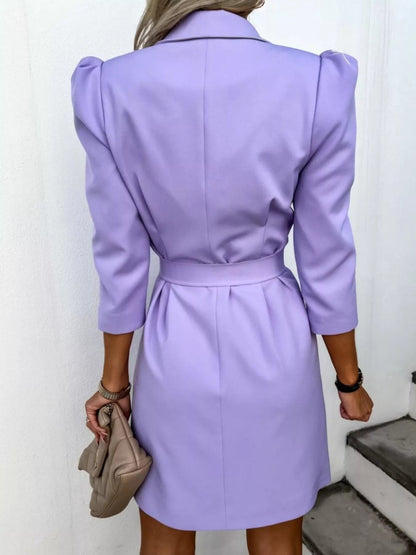 3/4 Sleeve Belted Blazer Dress-Nordavory