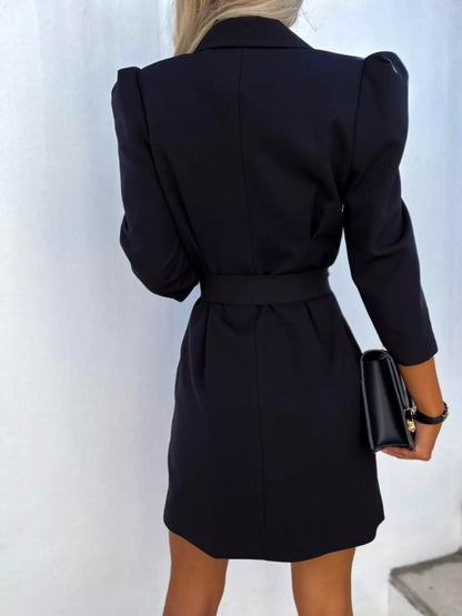 3/4 Sleeve Belted Blazer Dress-Nordavory