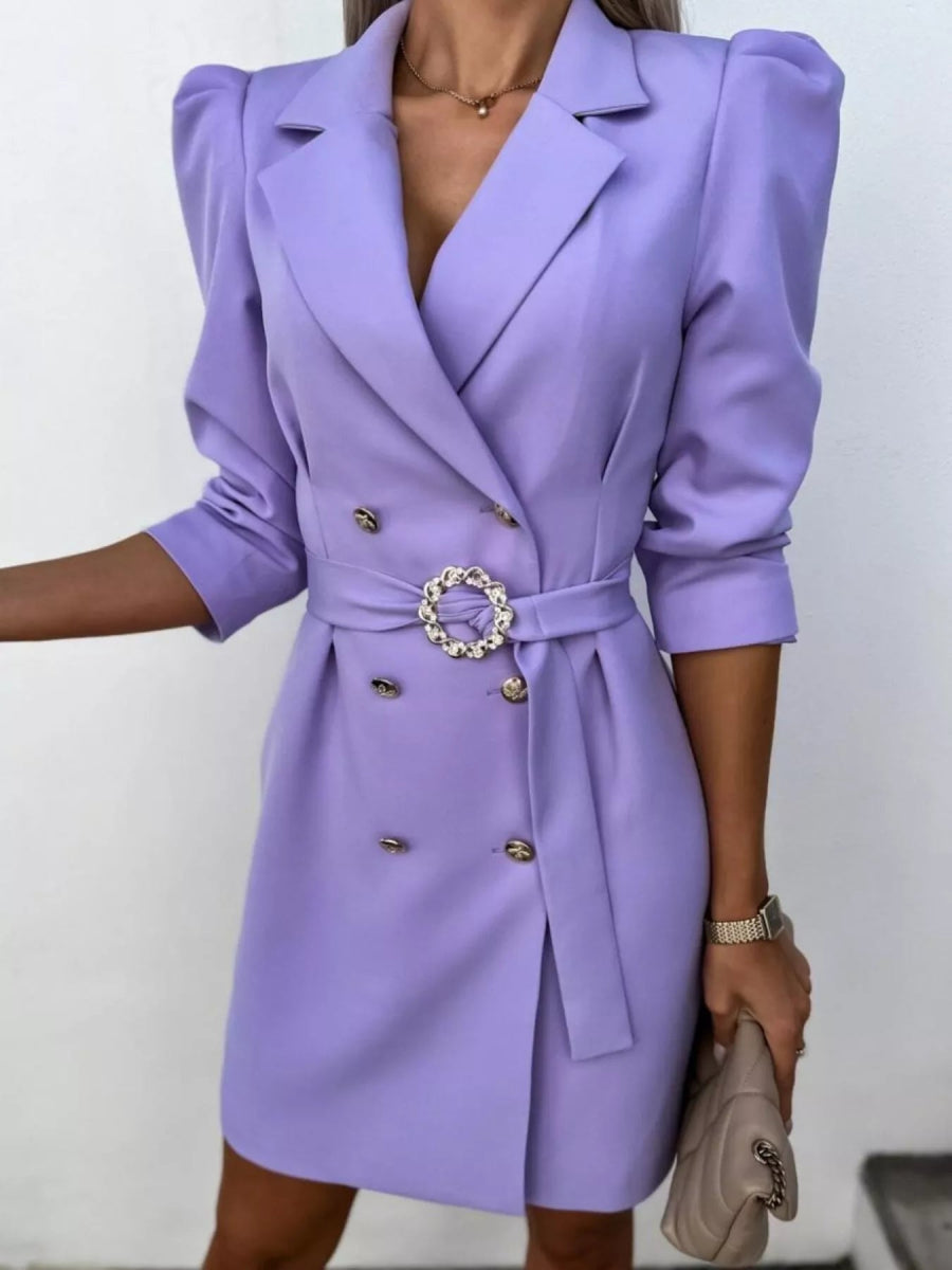 3/4 Sleeve Belted Blazer Dress-Nordavory