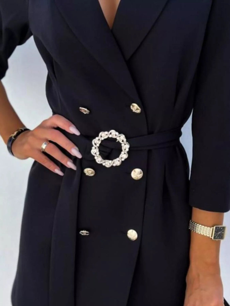 3/4 Sleeve Belted Blazer Dress-Nordavory