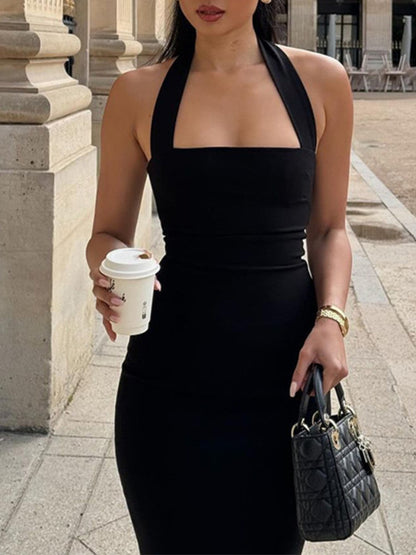 Halter Neck Bodycon Midi Dress-Nordavory
