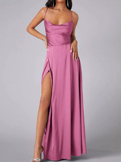Lace Up Back Split Maxi Dress-Nordavory