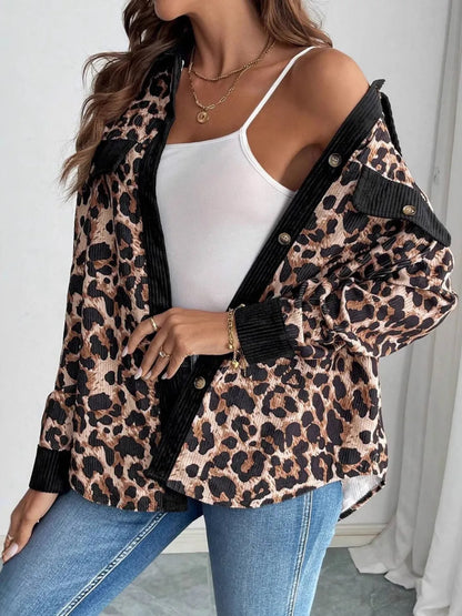 Leopard Collared Neck Button Up Shacket-Nordavory