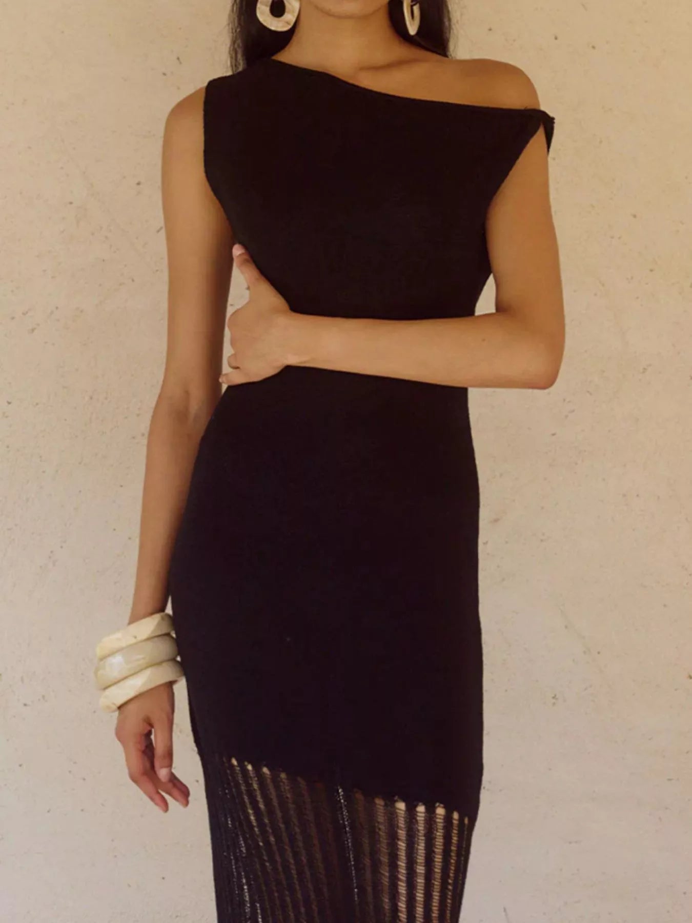 One-Shoulder Fringe Maxi Dress-Nordavory