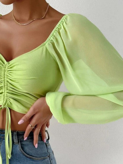 Drawstring Sweetheart Neck Cropped Top-Nordavory