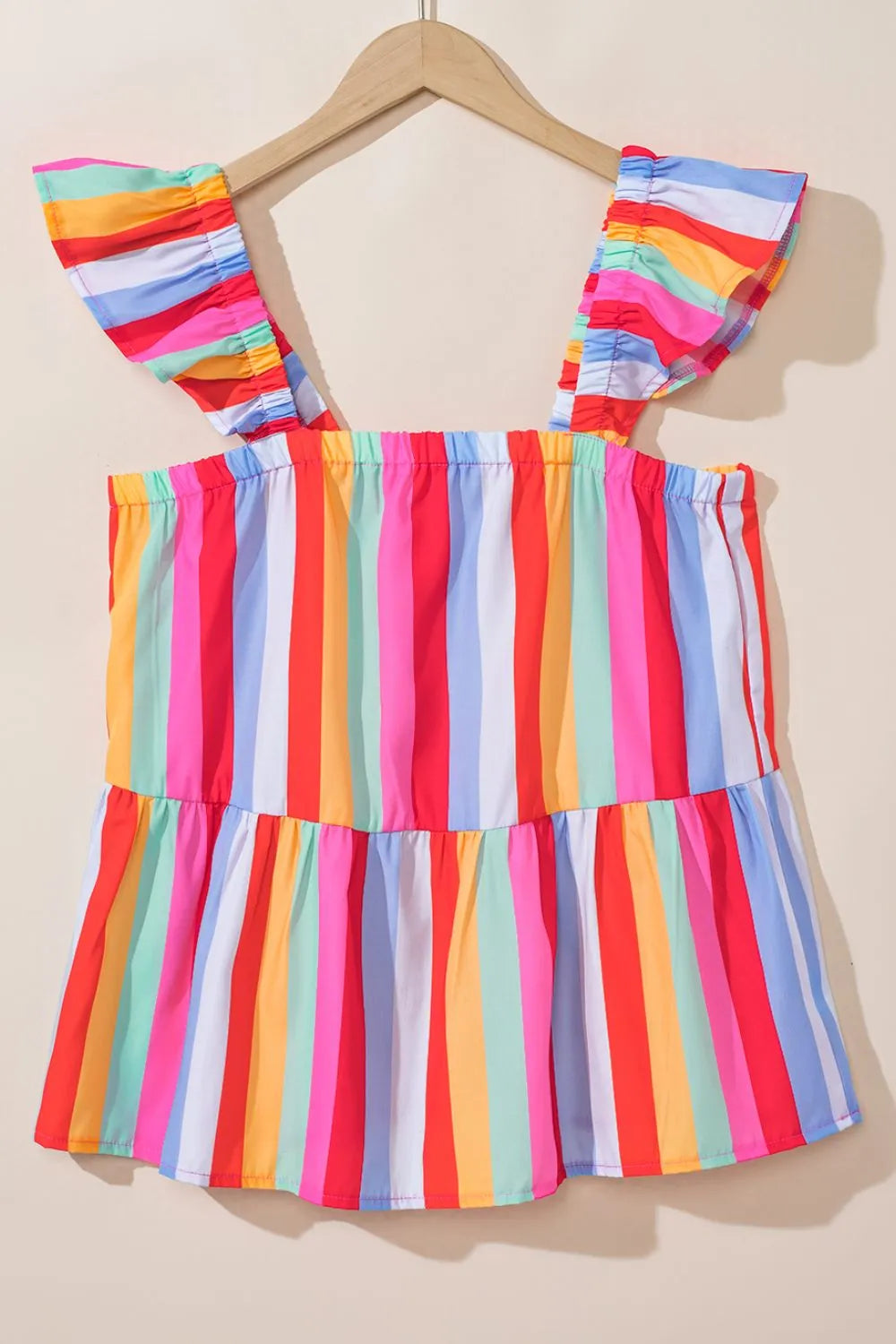 Stripe Ruffled Straps Babydoll Cami-Nordavory
