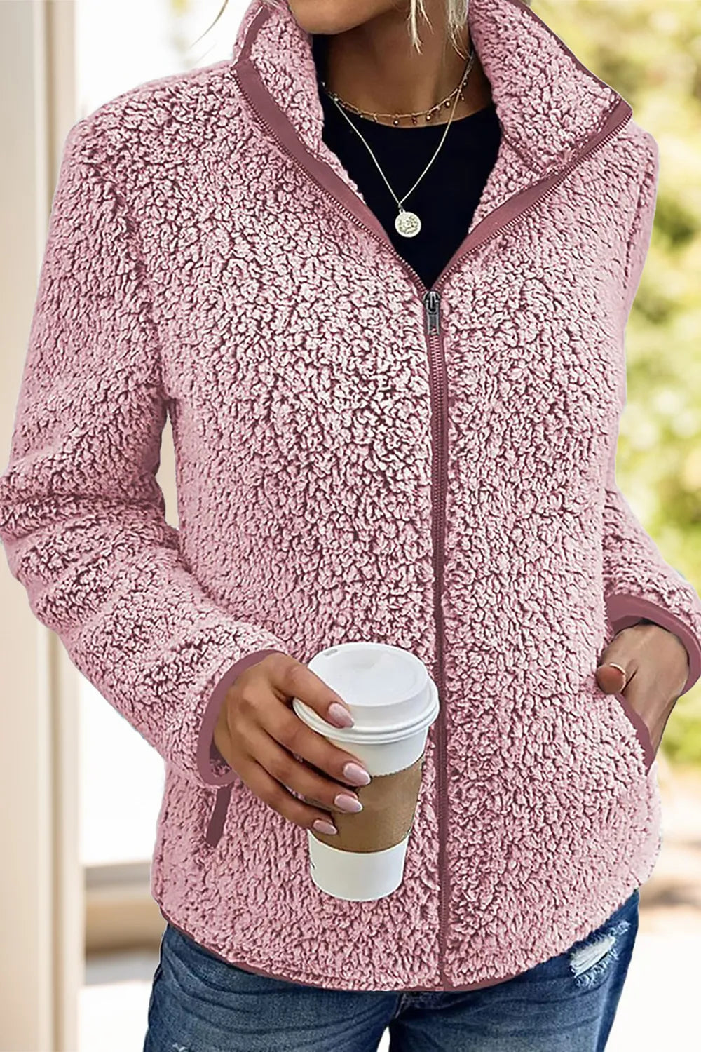 Pocketed Zip Up Turtleneck Jacket-Nordavory