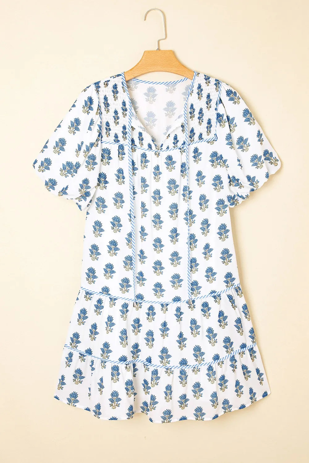 Floral Puff Sleeve Mini Dress with Pockets-Nordavory
