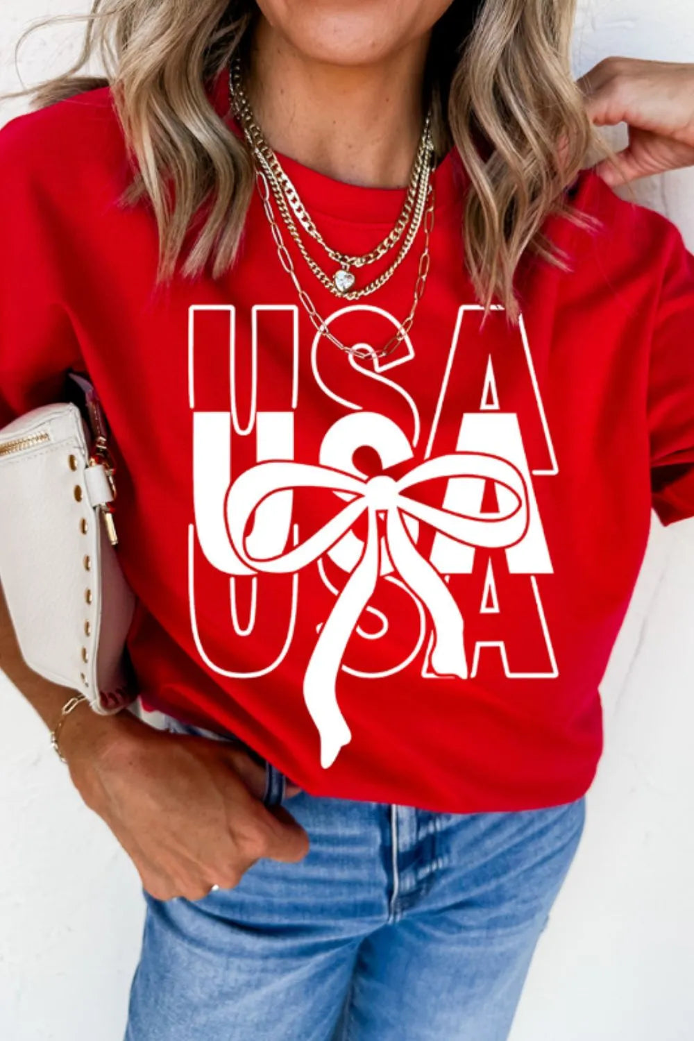 Patriotic USA Bow Graphic T-Shirt-Nordavory