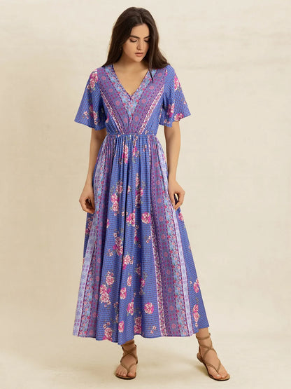Printed Short Sleeve Midi Dress-Nordavory