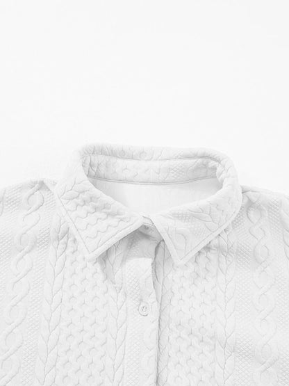 Cable Texture Puff Sleeve Loose Shacket-Nordavory