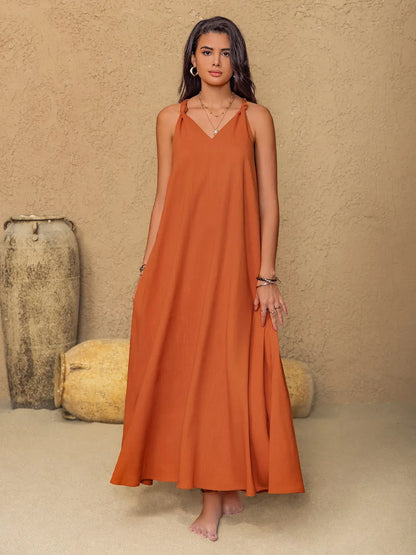 Ruched Twisted Back Sleeveless Maxi Cami Dress-Nordavory