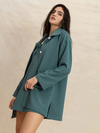 Tie Shoulder Mini Dress and Long Sleeve Top Set-Nordavory