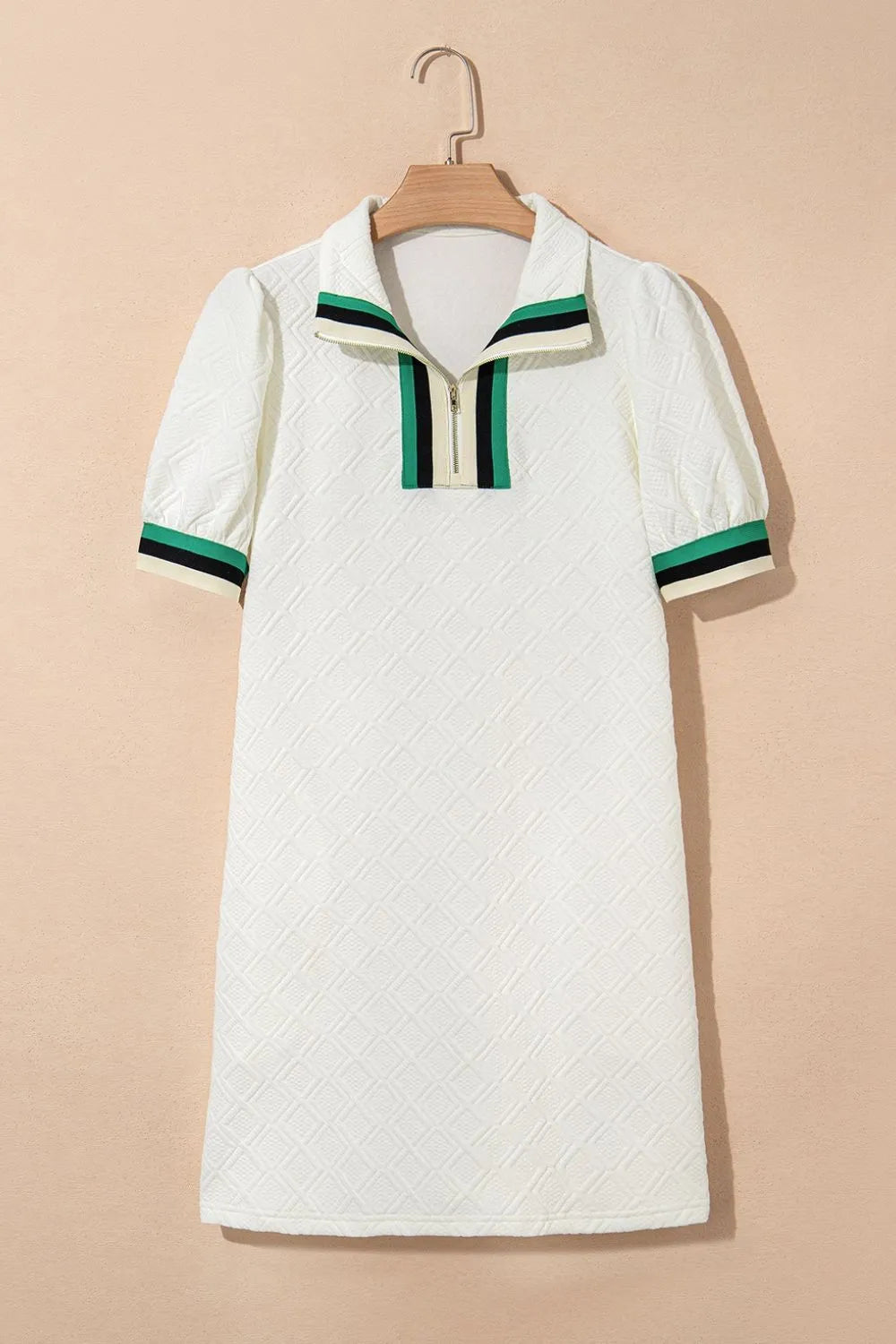 Striped Collared Zip Up Textured Dress-Nordavory