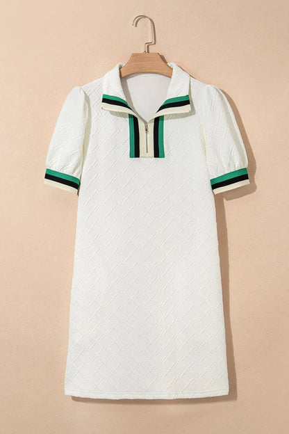 Striped Collared Zip Up Textured Dress-Nordavory