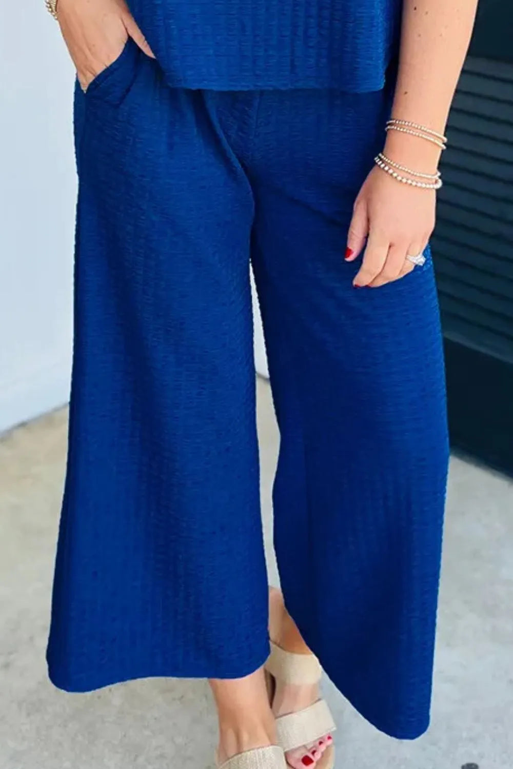 Round Neck Cap Sleeve Top and Pants Set-Nordavory