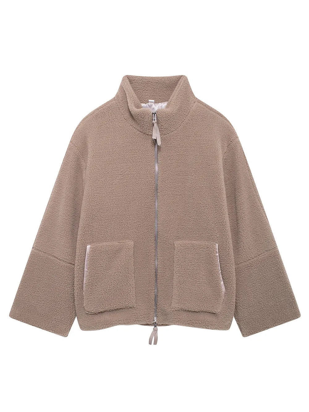 Turtleneck Zip Up Long Sleeve Plush Jacket-Nordavory
