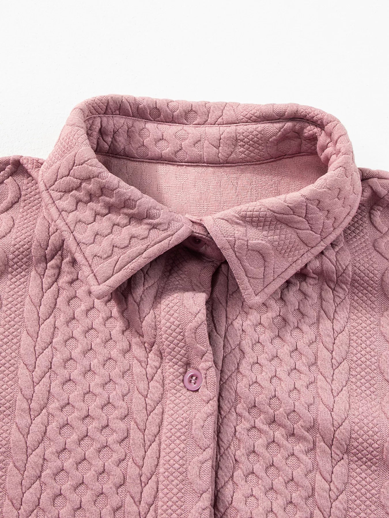 Cable Texture Puff Sleeve Loose Shacket-Nordavory