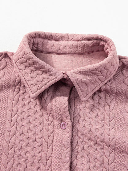 Cable Texture Puff Sleeve Loose Shacket-Nordavory