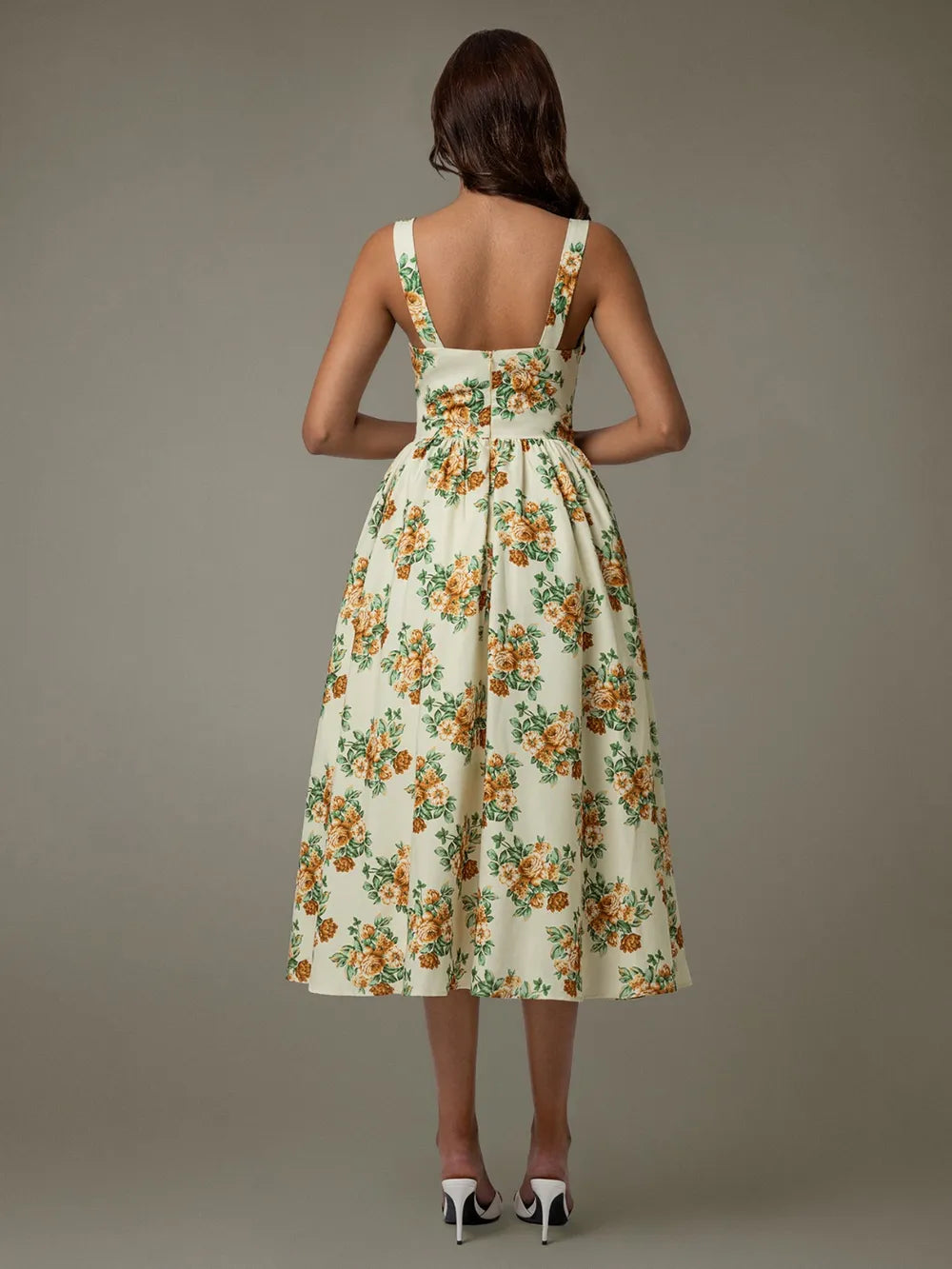 Lace Trim Floral Sleeveless Midi Dress-Nordavory