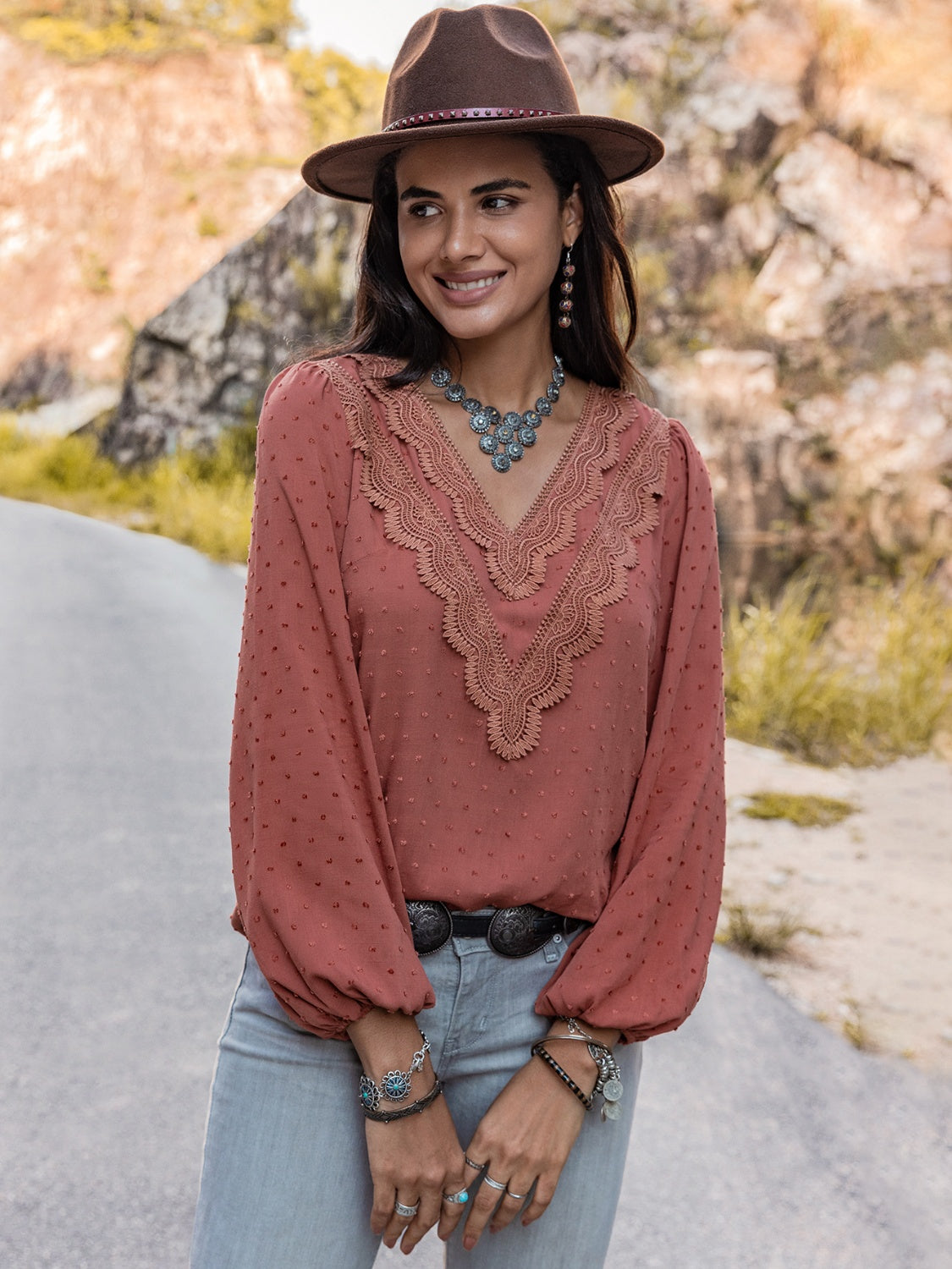 Swiss Dot V-Neck Blouse-Nordavory