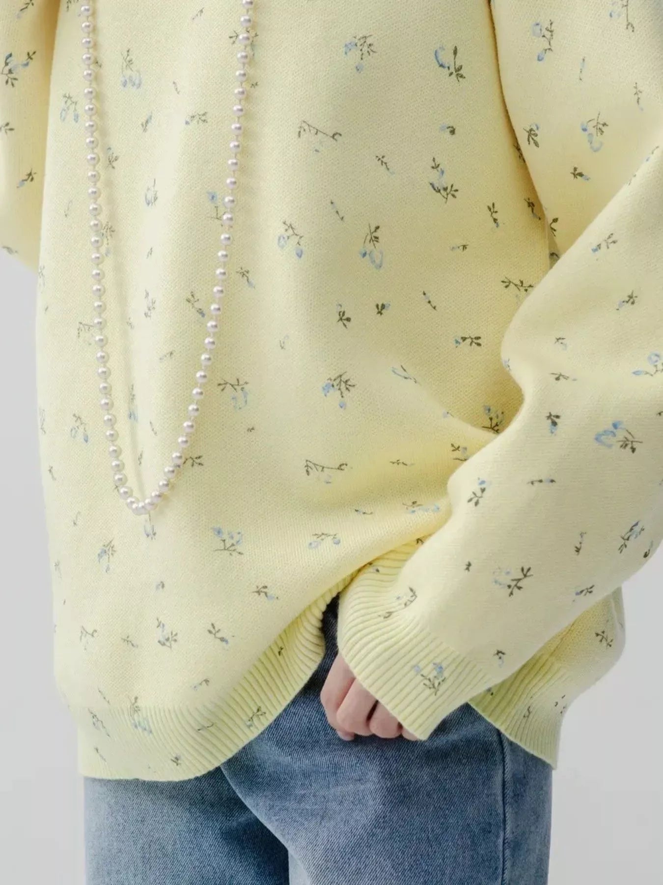 Ribbed Hem Floral Long Sleeve Sweater-Nordavory